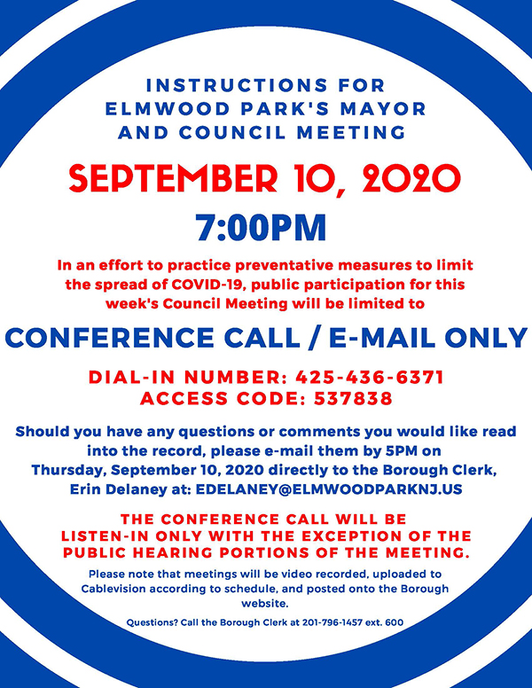 instructions for 9/10/20 Mayor & Council meeting