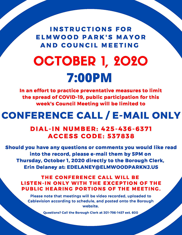 Instructions for 10/1/20 Mayor & Council meeting