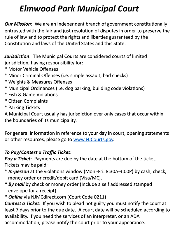 Elmwood Park Municipal Court Information